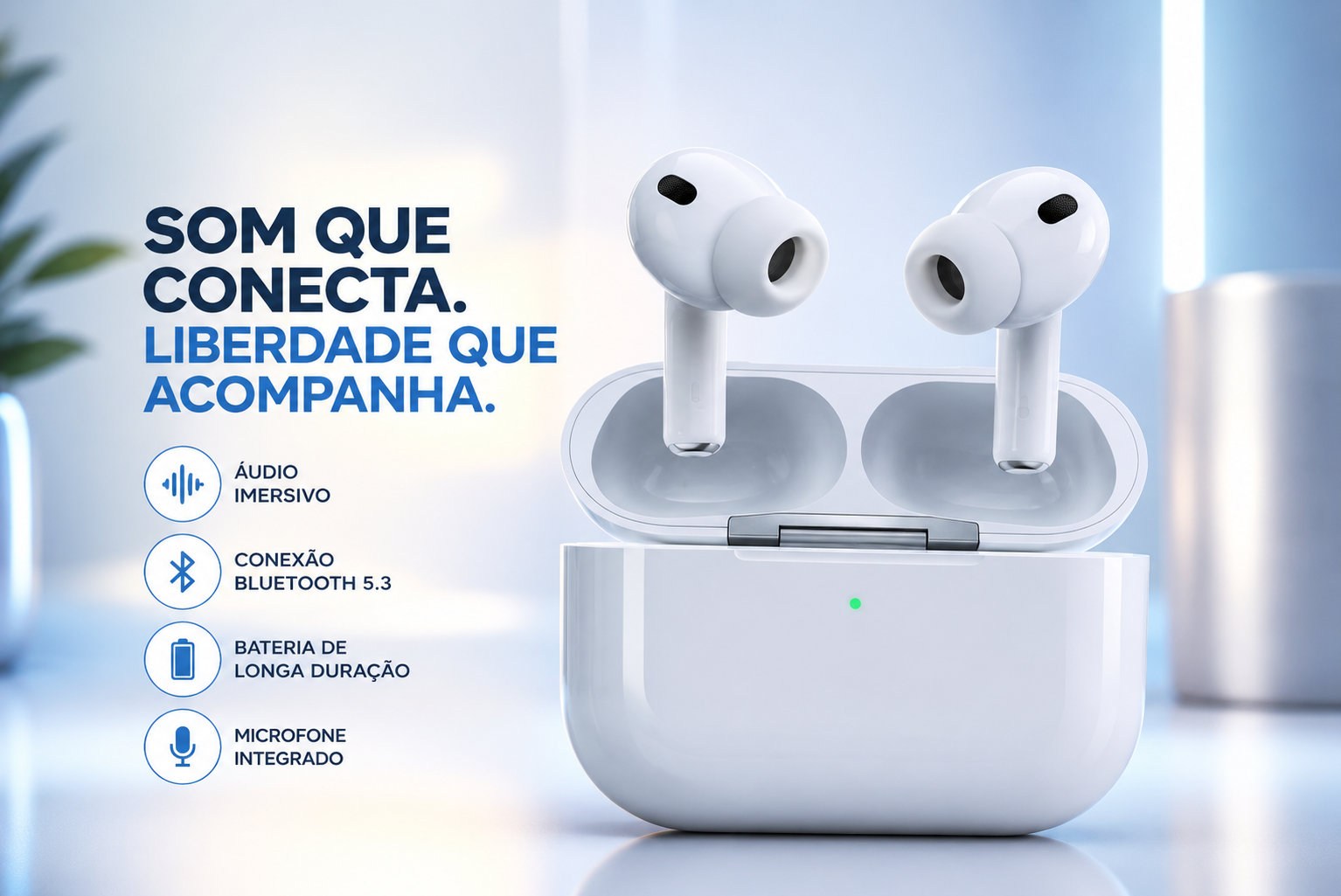 Fone Bluetooth sem fio premium com estojo de carga